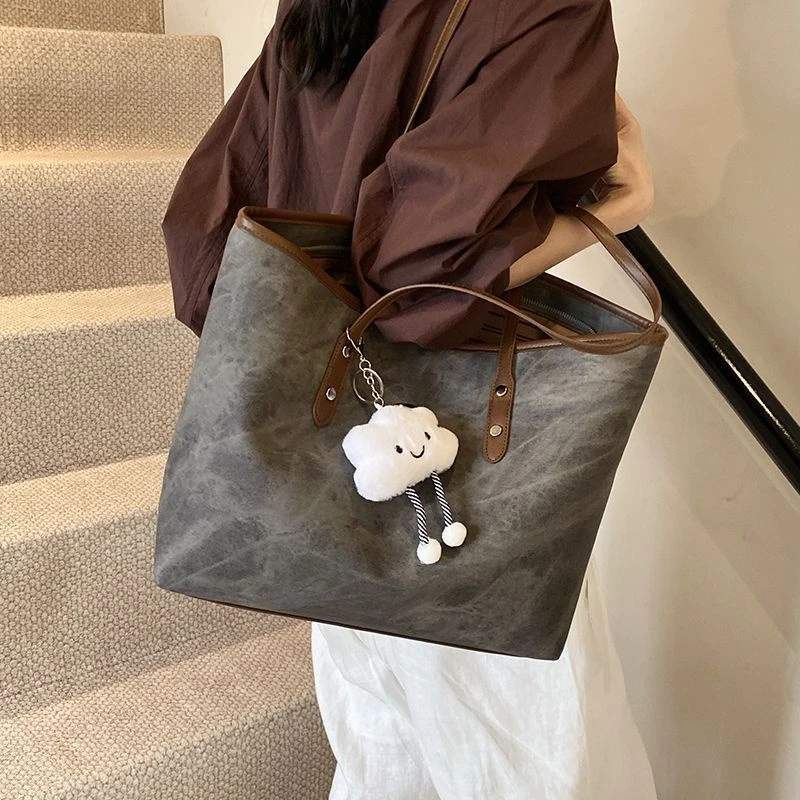 休闲大容量包包女2025新款单肩包牛仔复古通勤上班质感托特包JY