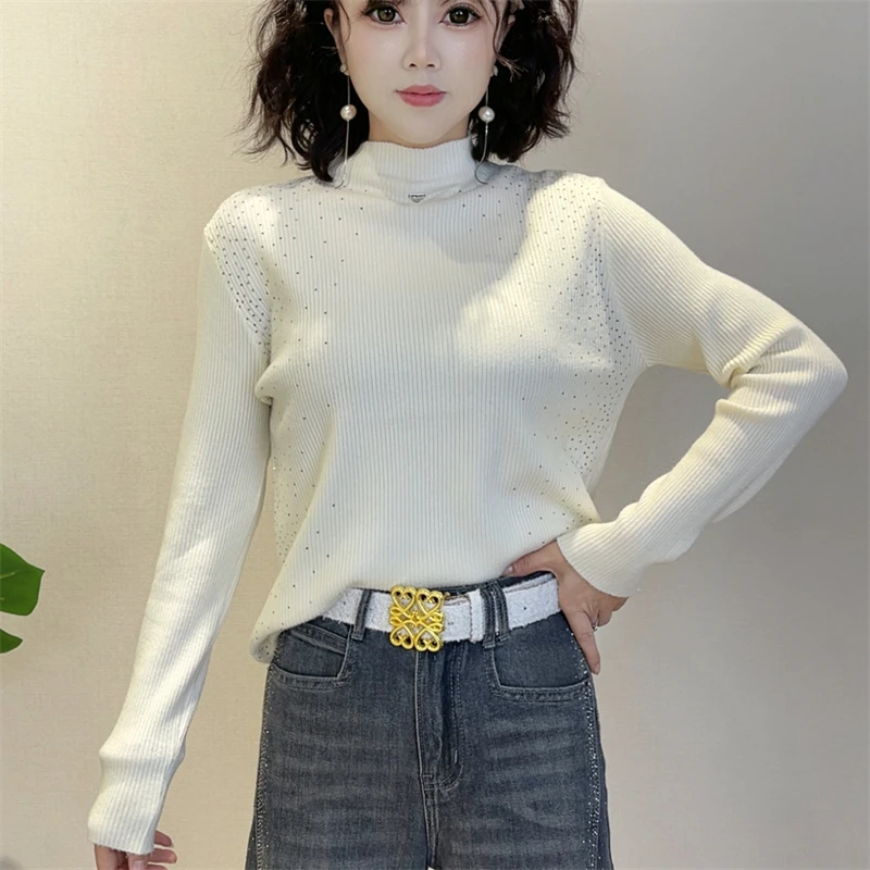 迪否半高领软糯长袖针织衫冬季新款修身内搭加厚打底衫2338