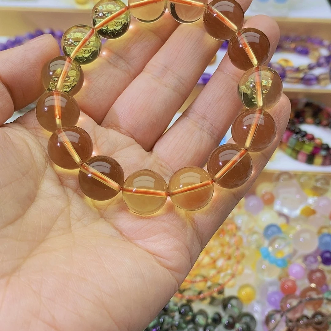 手链水晶未镶嵌天然黄水晶手链14mm59g