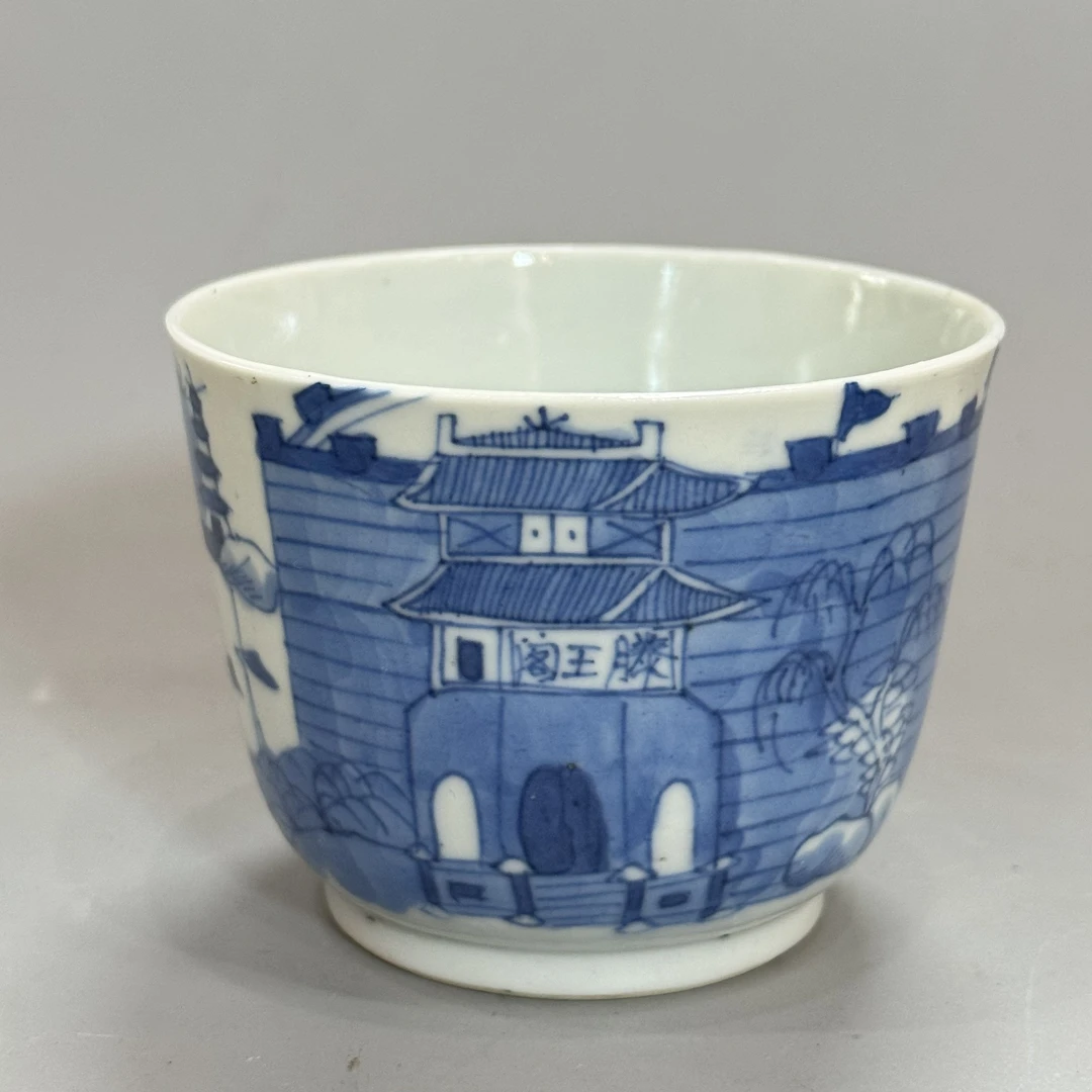 青花江西十景 滕王阁章江门 直筒杯 口径7.5