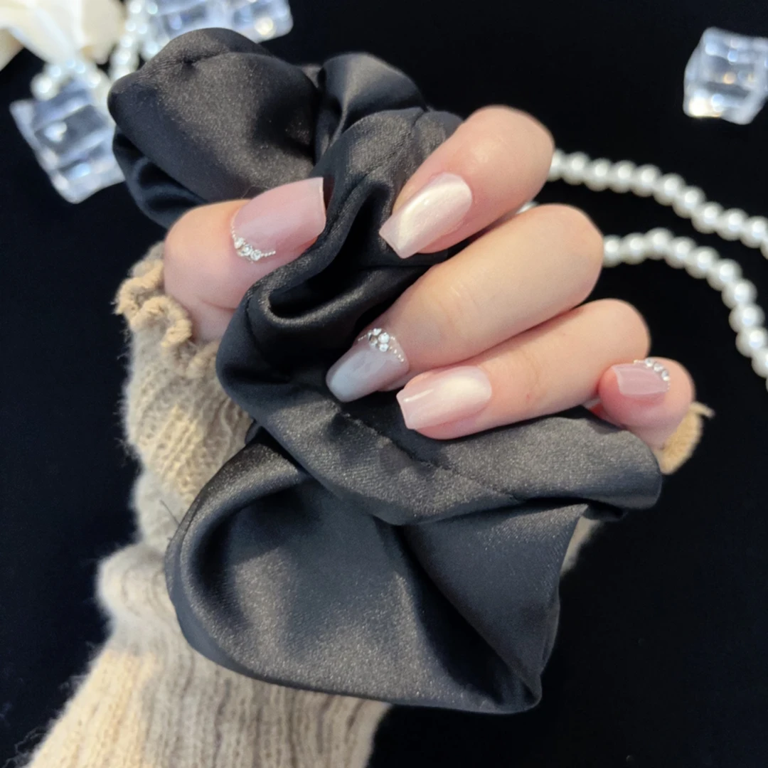 【D023】手工穿戴甲法式猫眼渐变爆闪显白公主千金风美甲