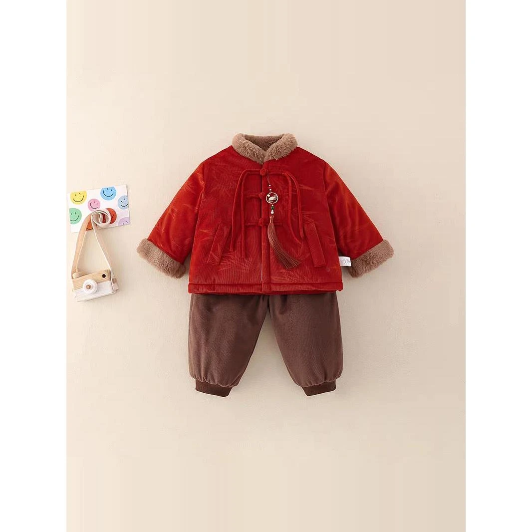 宝宝冬季加厚套装拜年服男童汉服婴儿冬装中式新款周岁礼服加绒套