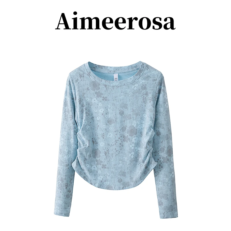 Aimeerosa/艾洛莎秋冬季微胖mm女装扎染t恤显瘦内搭打底衫上衣