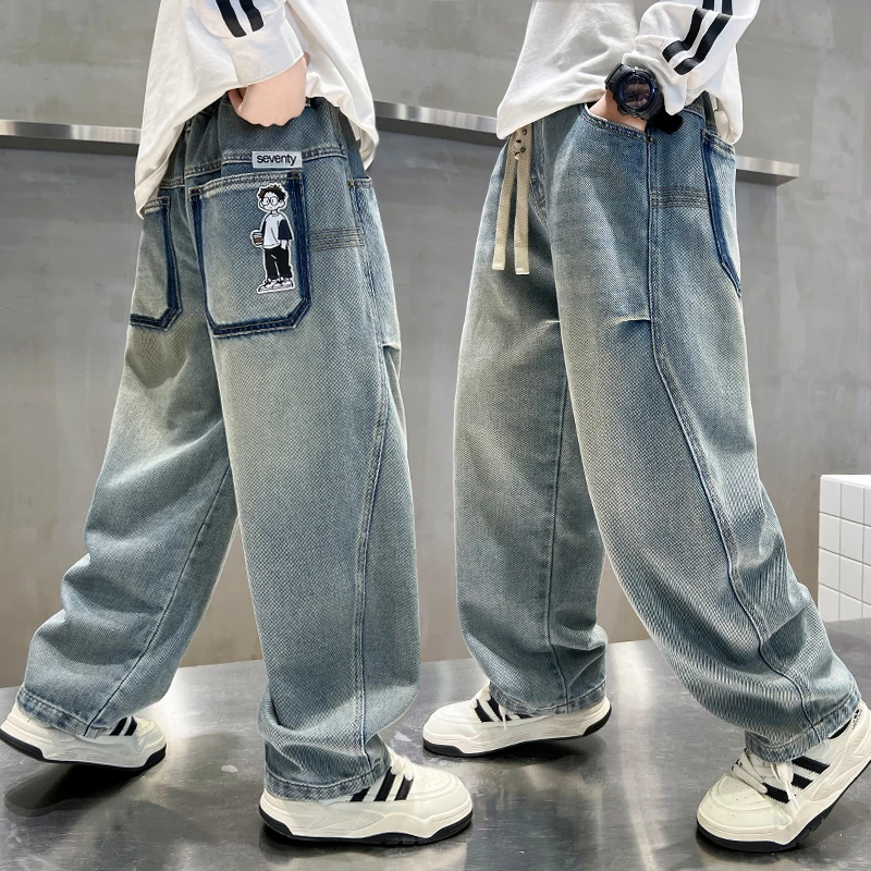 儿童牛仔裤2025春秋新款直筒软洋气男童裤子春季宽松男孩中大童潮