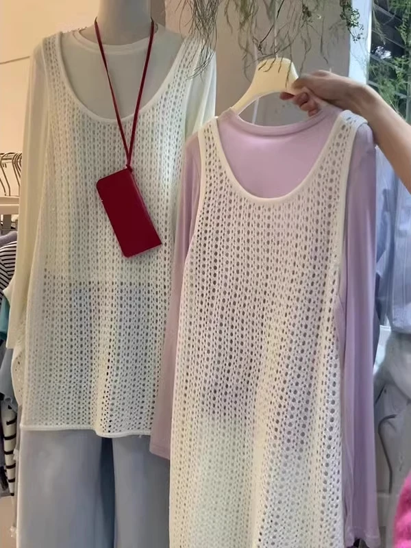 韩系设计感镂空针织吊带背心裙春夏新款叠穿百搭中长款上衣女