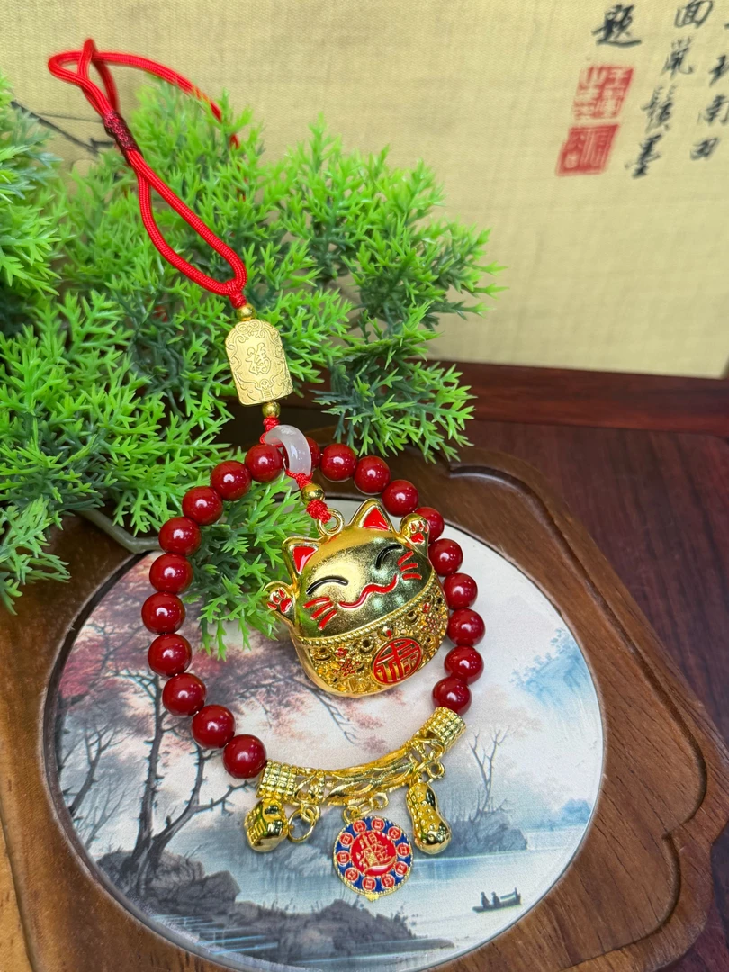 含辰砂工艺品DG1278-朱砂招财猫汽车挂件车挂件