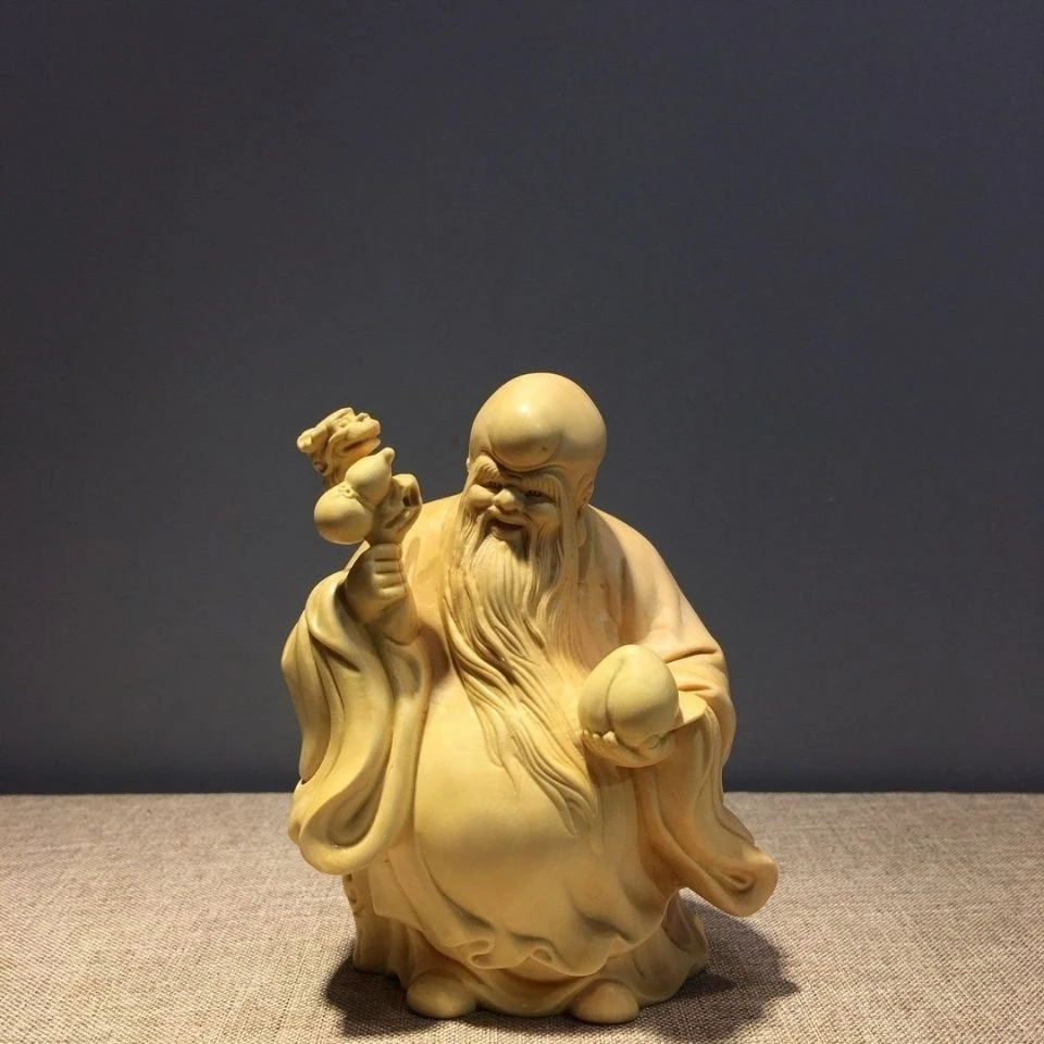 黄杨木寿星木雕手把件适合茶桌摆放