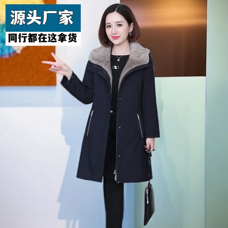 梵乐芬冬季新款加绒加厚派克服仿羊剪绒内胆尼克服宽松皮草大衣棉