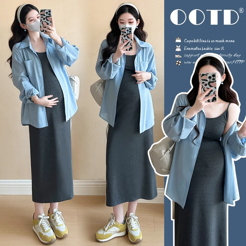 孕妇秋装套装连衣裙2025新款秋季穿搭吊带裙子秋冬两件套洋气时髦