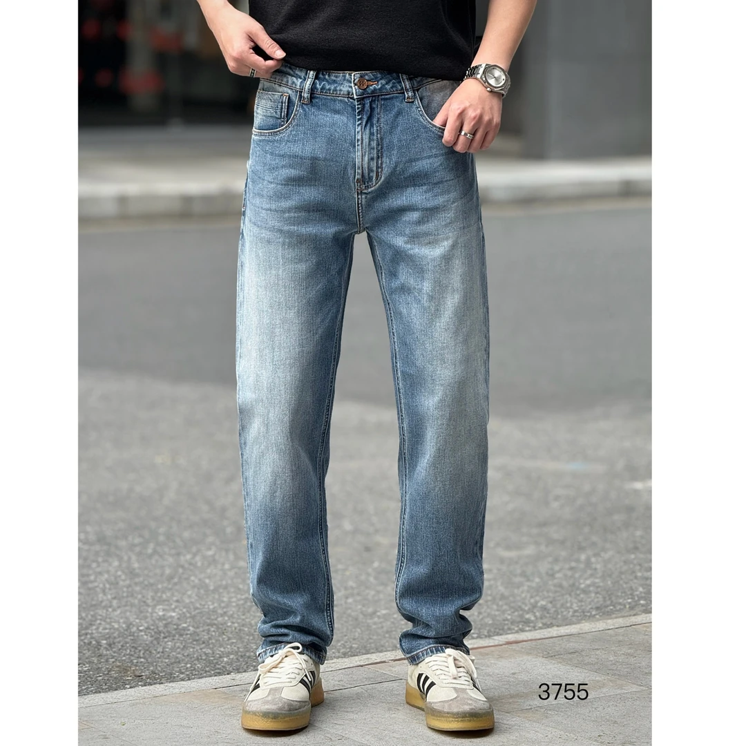 【弹力合身小直脚】春夏蓝色复古水洗做旧牛仔裤休闲合身小直脚3755