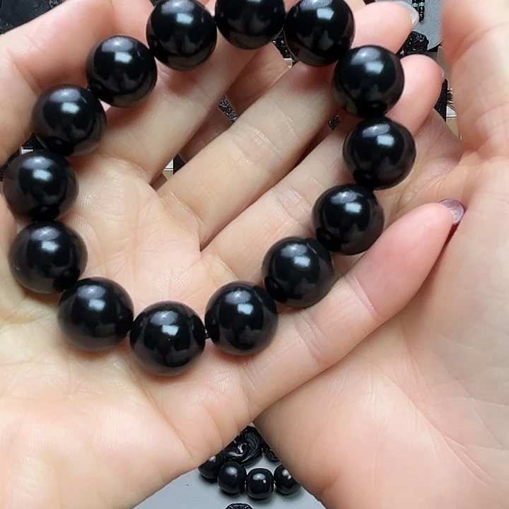 旧***尘和田玉（墨玉）未镶嵌手链卡16圆珠珠宝级