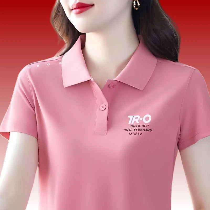 短袖t恤女夏季新款洋气中年妈妈翻领polo衫大码休闲运动女士上衣