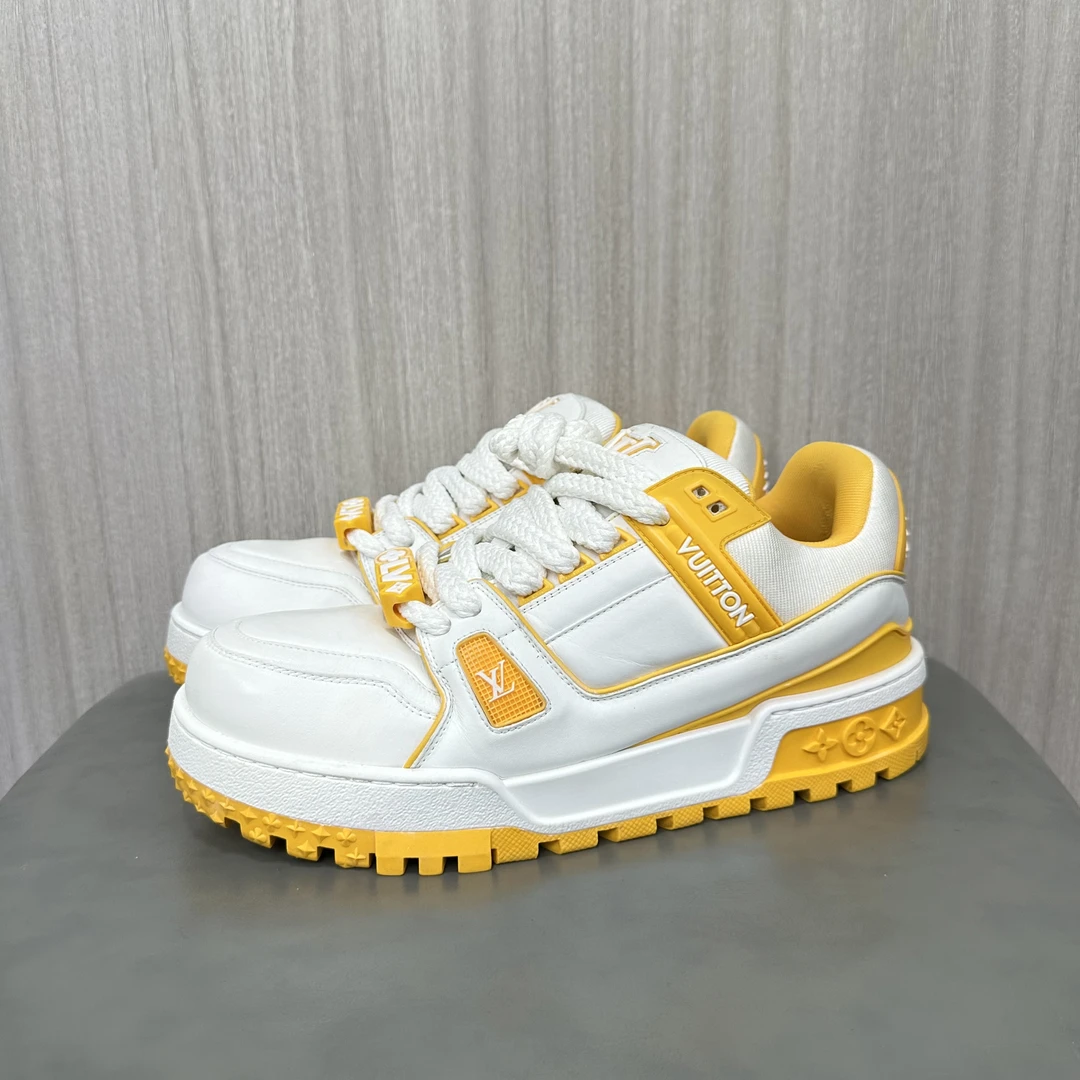 95新 LouisVuitton/路易威登 42码 trainer 白黄胖丁 低帮板鞋