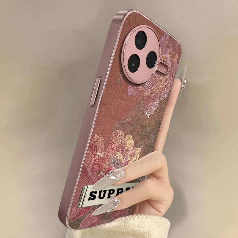 鎏金双荷适用红米k80手机壳电镀高颜值数码小配件网红同款ins皮纹