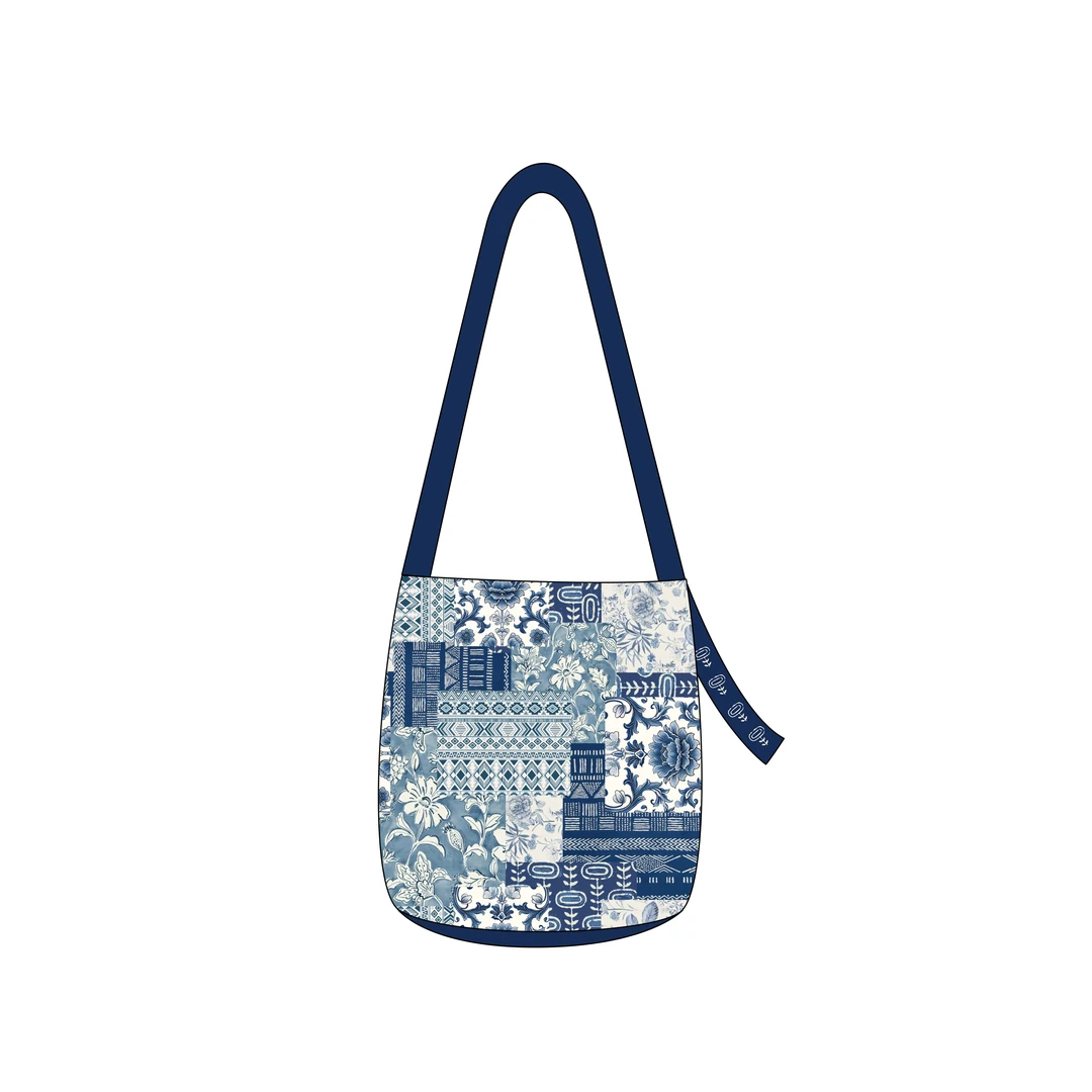 艺术鸭插画师原创青花百搭飘带多用水桶包单肩斜跨手提小众通勤