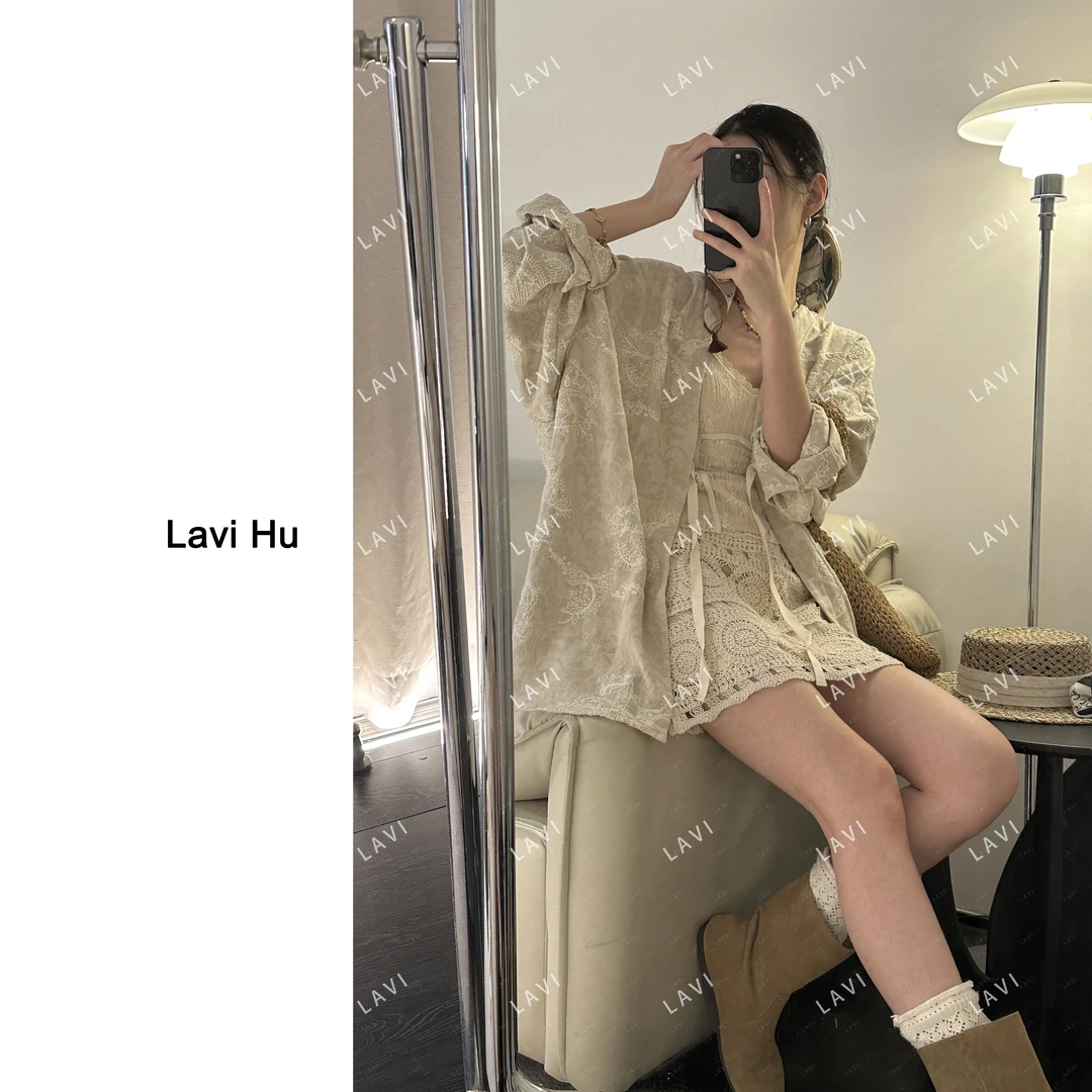 自然涂鸦 棉+麻 百搭时尚刺绣编织长袖外套73101