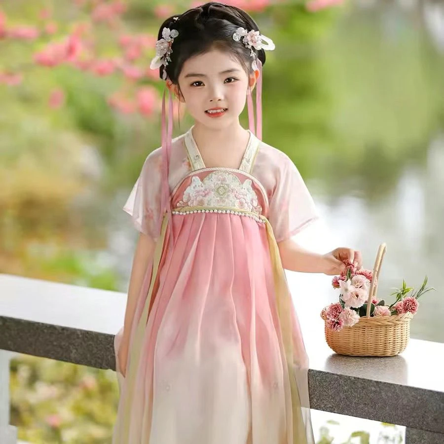 汉服女童飘逸儿童古风高端超仙国风连衣裙女孩夏季新款表演服