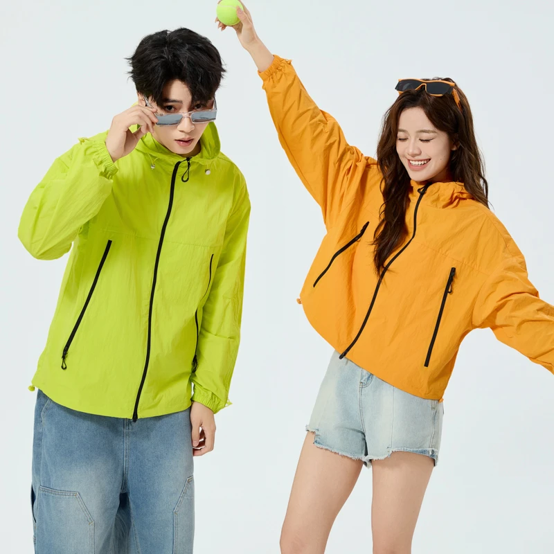 夏季时尚防晒冰丝男女薄款连帽防晒衣长袖时尚宽松立领防晒服休闲