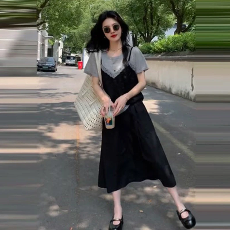 夏季ootd一整套穿搭时尚洋气减龄显瘦遮肉高级感短袖半身裙套装女