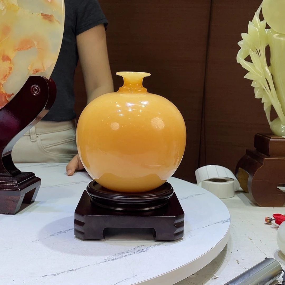 砖雕?****?精品天然玉石花瓶摆件