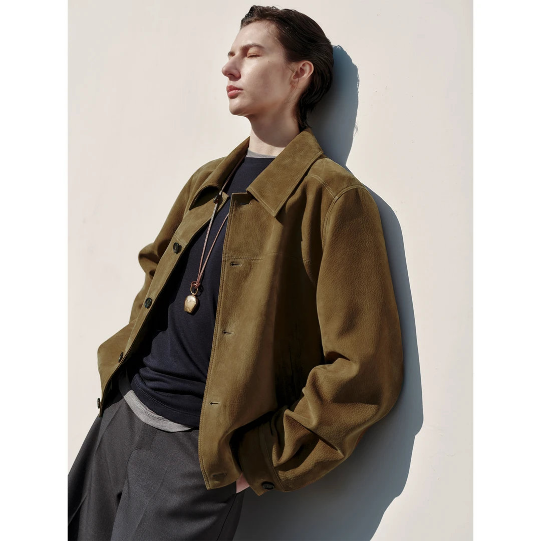 MSBEAST春韵律丨摩登柔雾感绒面小山羊皮 翻领廓形皮夹克皮衣外套