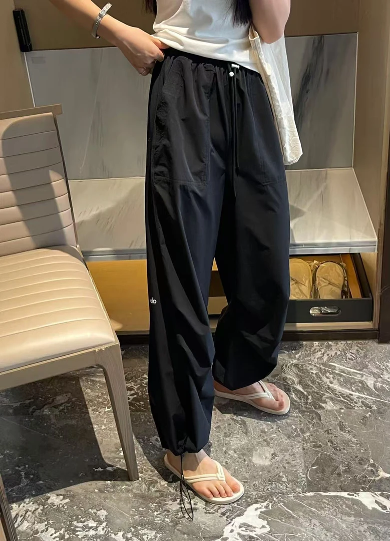 alo夏季薄款工装伞兵裤刺绣休闲裤阔腿裤潮流百搭春夏款