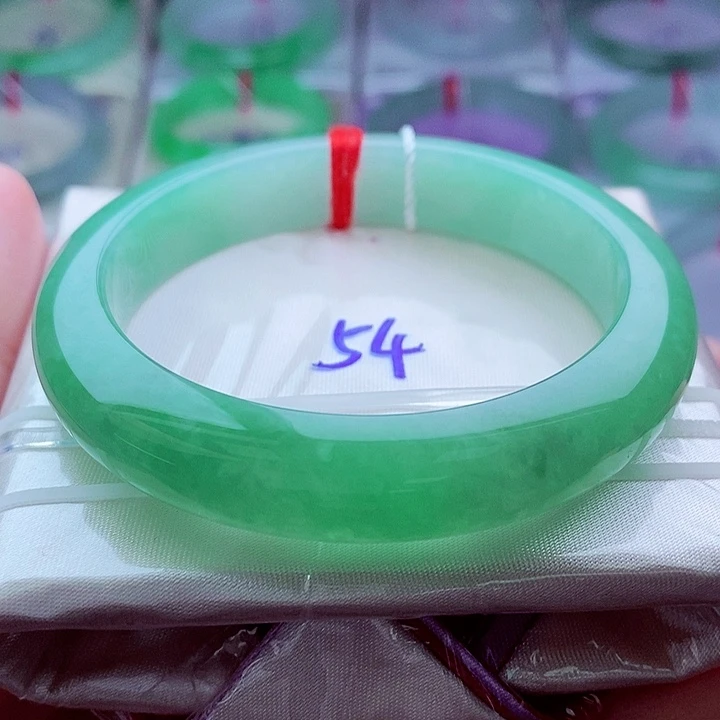 翡翠未镶嵌手镯0515-54圈口 翠绿 满绿