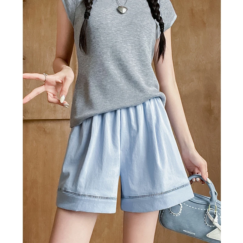 2025夏季新款亚麻松紧高腰显瘦a字阔腿短裤女显瘦外穿休闲五分裤
