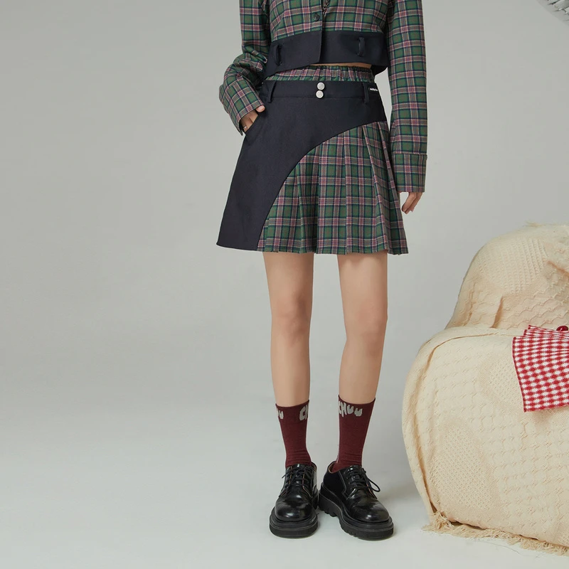 PA001 【马琦尧专属】CHUU圣诞系列撞色高腰a字半身裙-Y