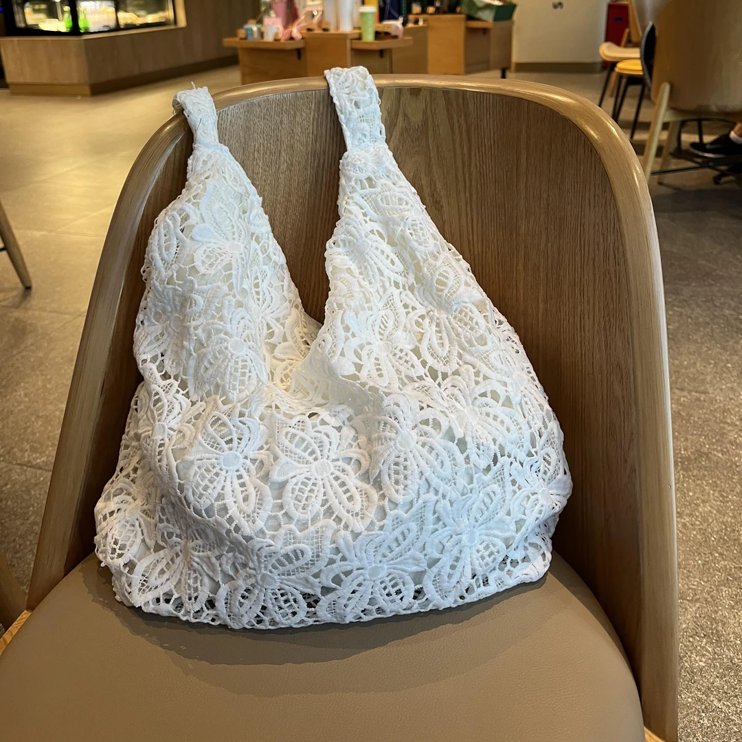 赵露思同款单肩包女田园风水溶蕾丝夏天温柔仙女大容量通勤托特包