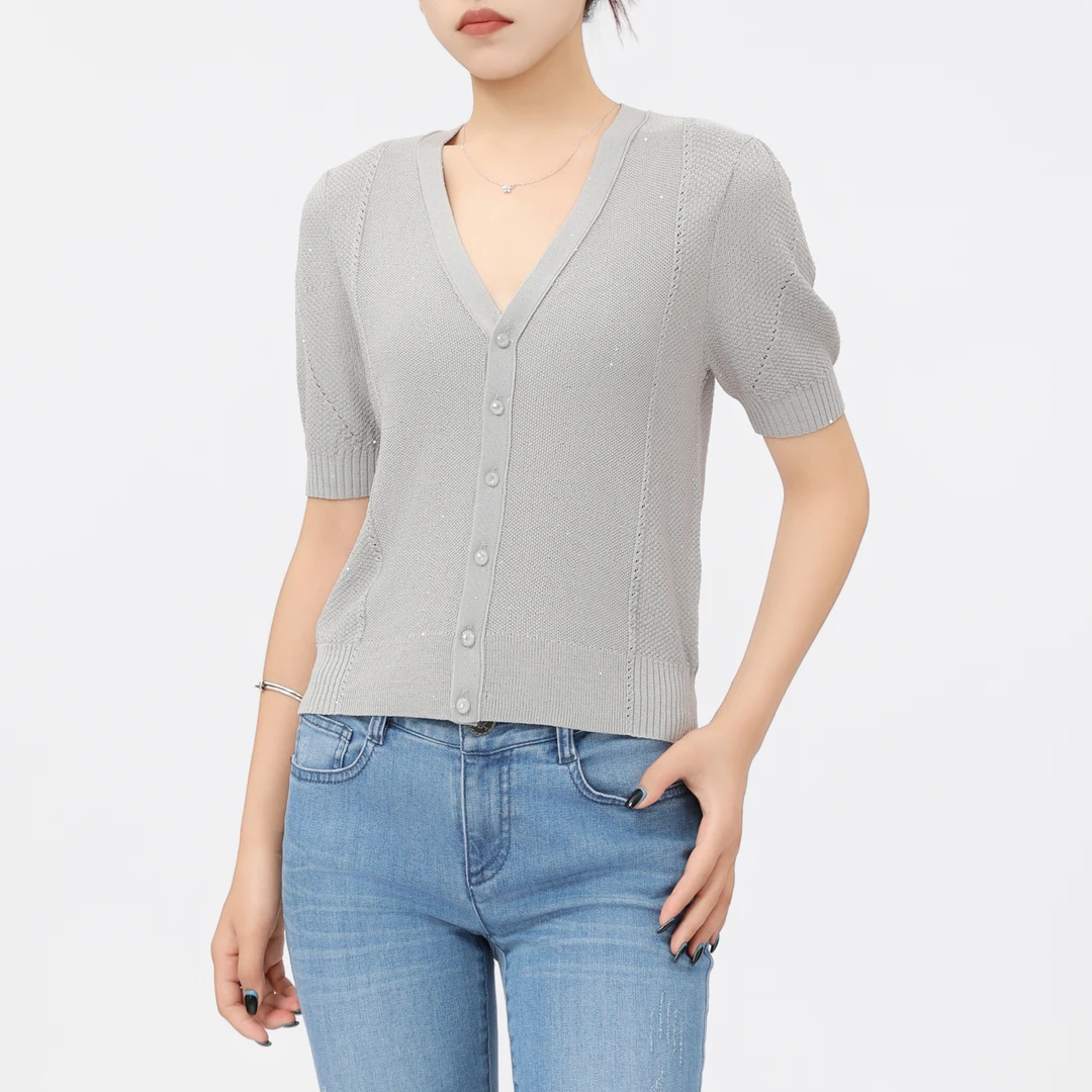 AMASS/阿玛施新款夏季时尚百搭显瘦V领纯色欧若风针织衫5499253