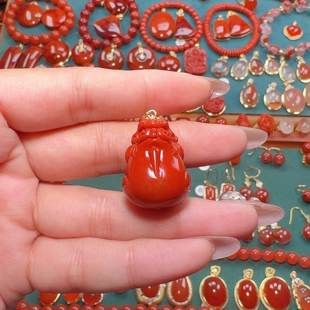 南红玛瑙银S925镶嵌吊坠