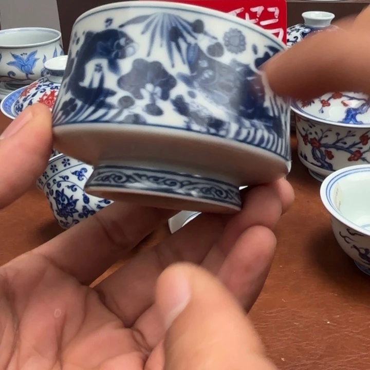 陶摆件鱼藻纹马蹄杯景德镇发货