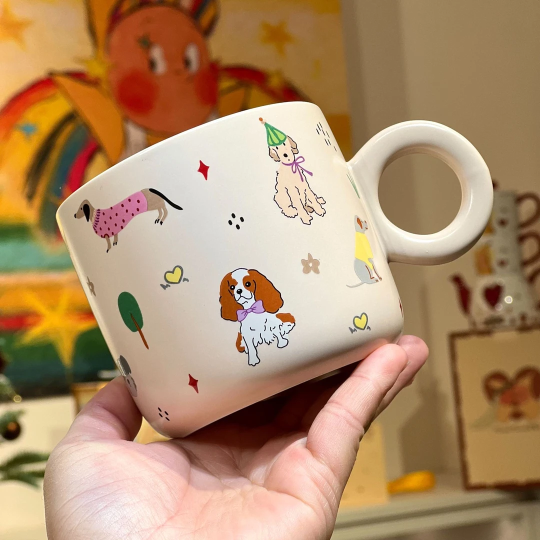 【ZY】出口尾单 陶瓷马克杯腊肠犬米粉色杯子