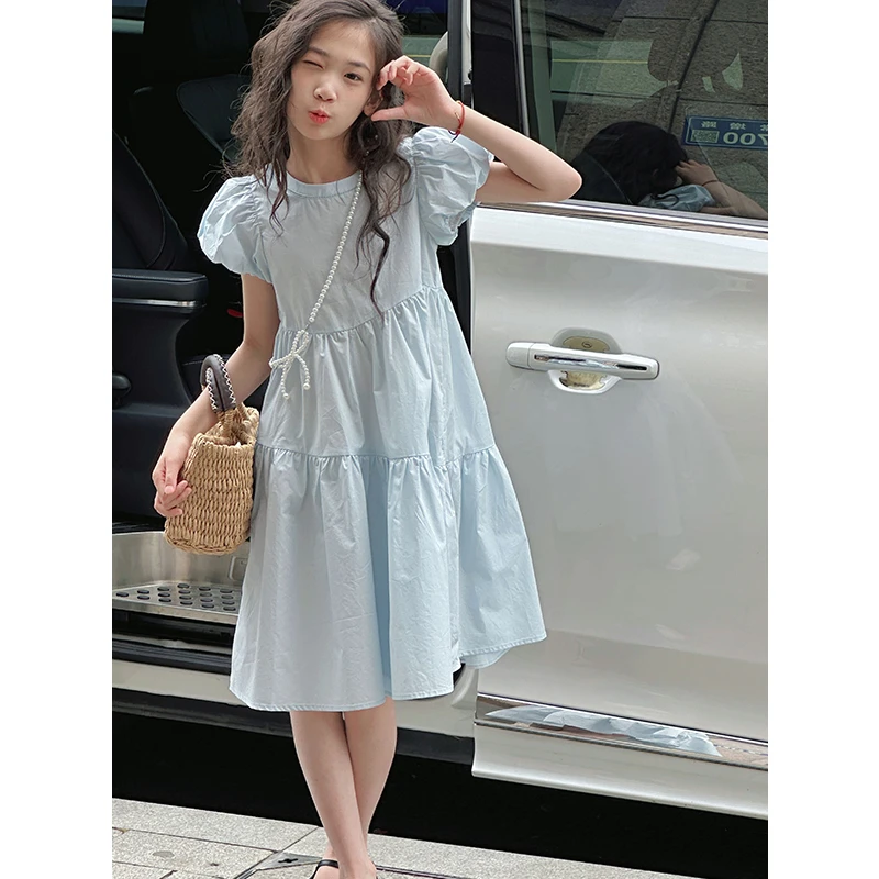 K28814韩系女童连衣裙2025新款夏装儿童泡泡袖裙子女孩A字裙气质