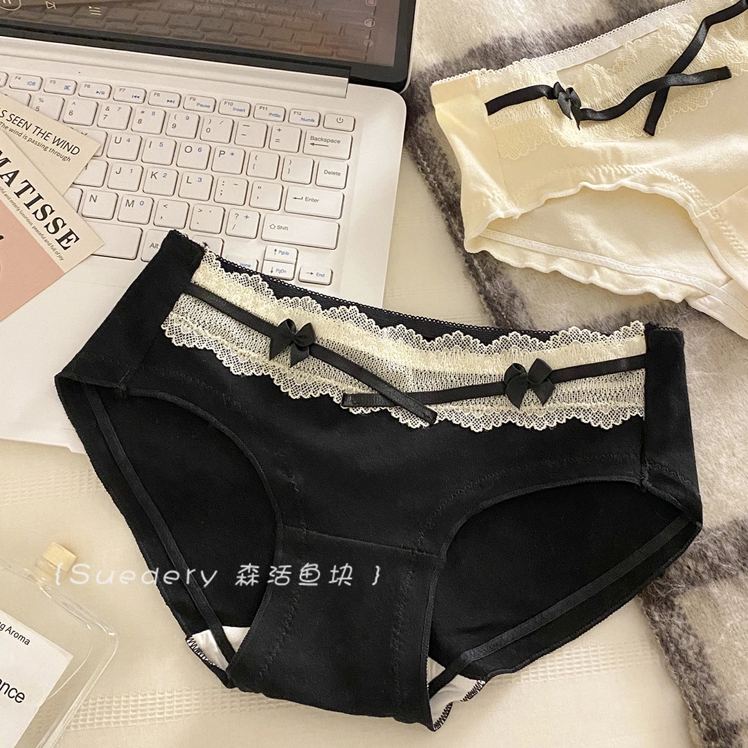 初恋心动~少女甜美内裤低腰蕾丝性感纯欲透气蝴蝶结三角裤
