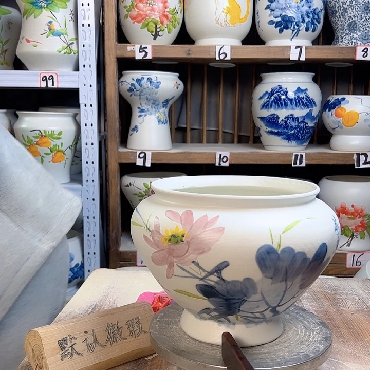 陶高20口20青花荷花陶瓷