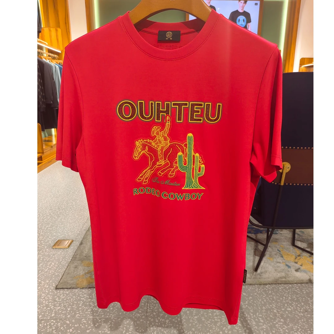 欧度25年夏季新品短袖男士本命年红色潮流圆领