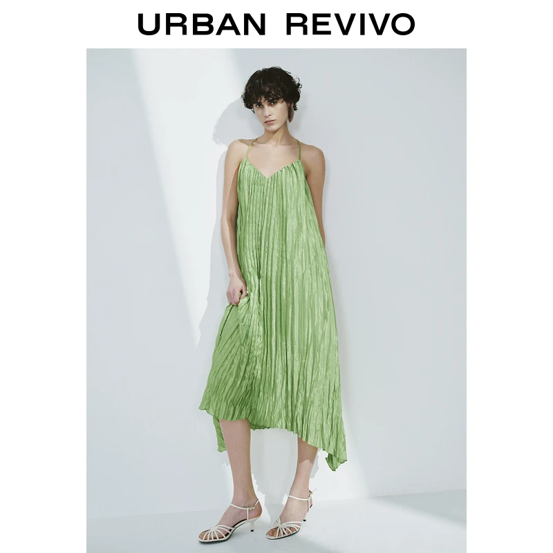 UR2025春季新款女装休闲度假垂感串珠吊带连衣裙UWH750025