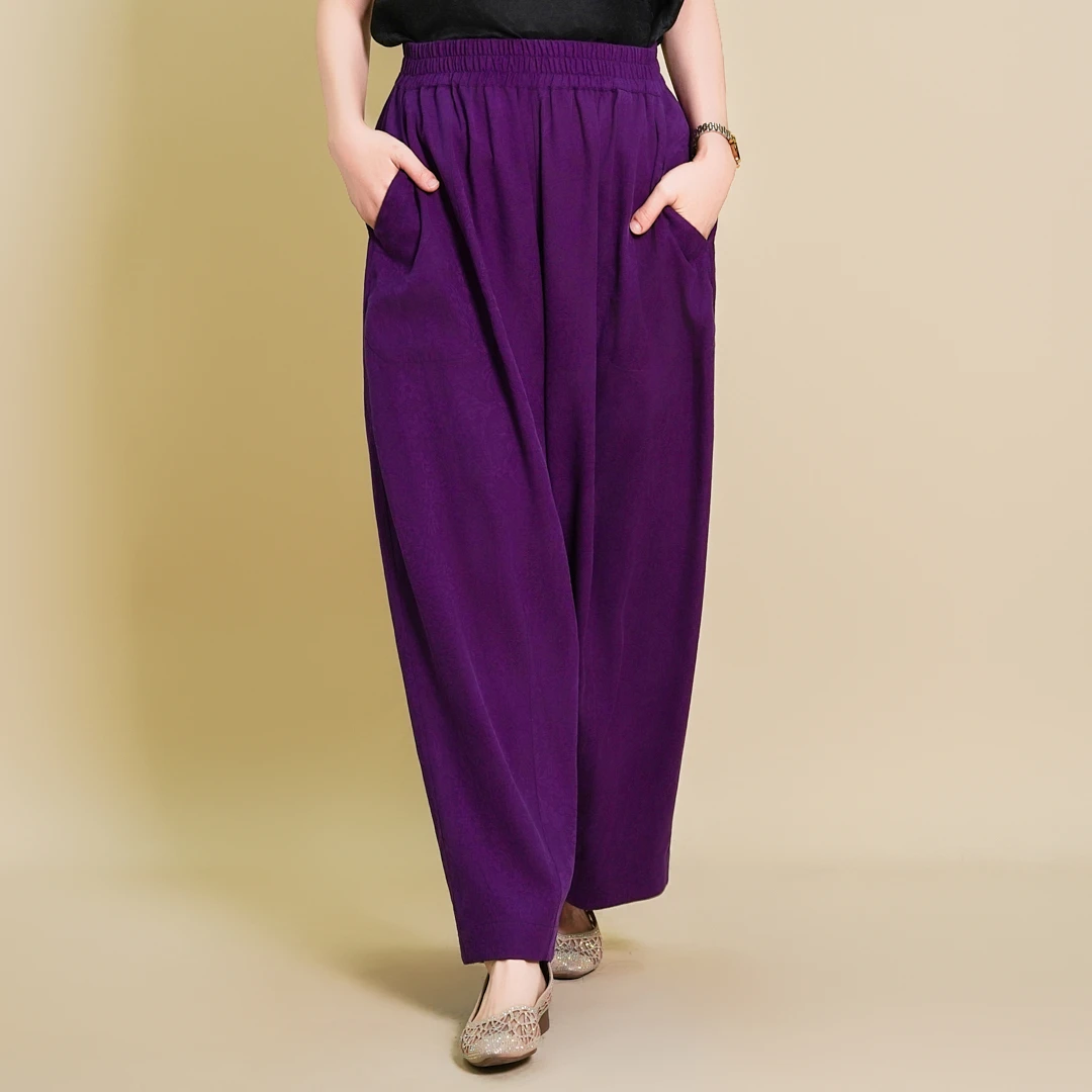 【九重紫】2025新款满分桑蚕丝双面双穿新中式国风宽松休闲裤子