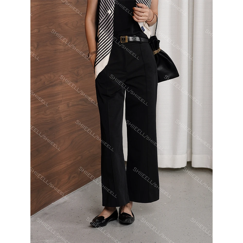 SHIIEELL【致敬爱马】高智感高密棉混纺挺阔立裁九分休闲裤W0230