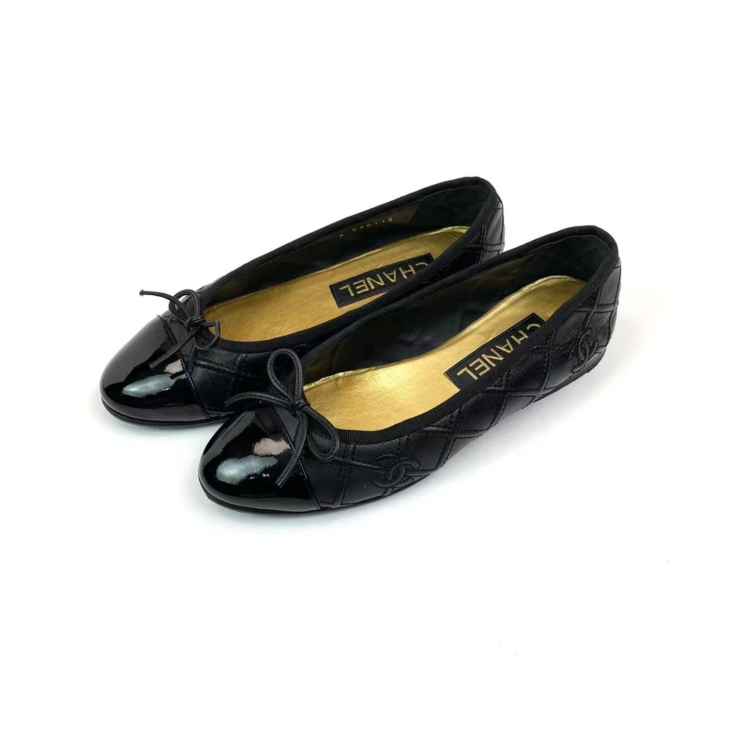 95新 Chanel/香奈儿  qq662 黑色双C logo芭蕾鞋 36码