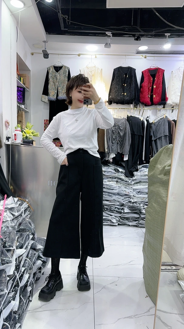 2025欧货时尚宽松气质休闲裤洋气简约微胖显瘦百搭阔腿裤裤子2098