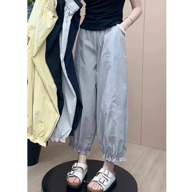 凉感休闲裤女轻薄花苞裤夏宽松阔腿裤梨型身材高腰显瘦九分直筒裤
