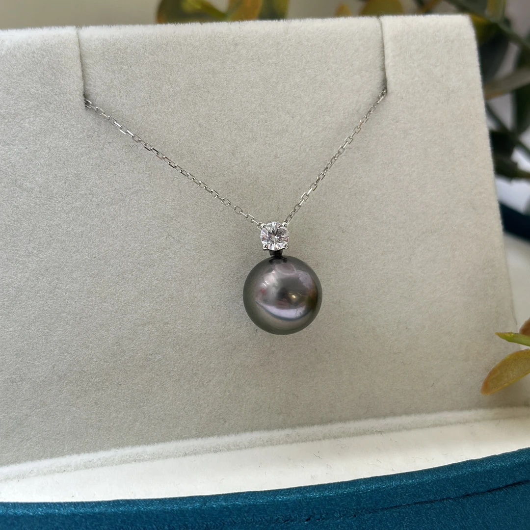 【送银链子】大溪地 戴妃吊坠 10-11mm 炫彩 18k金  海水珍珠吊坠