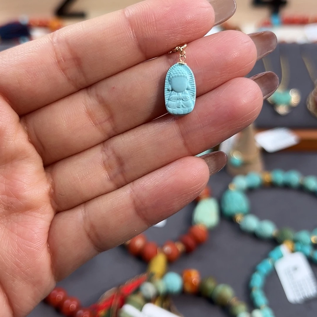 绿松石18K金镶嵌无相佛滴溜