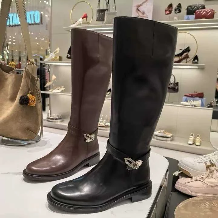 骑士乐章杨幂同款皮里绒里2025新款复古骑士靴长靴粗跟长筒靴女靴
