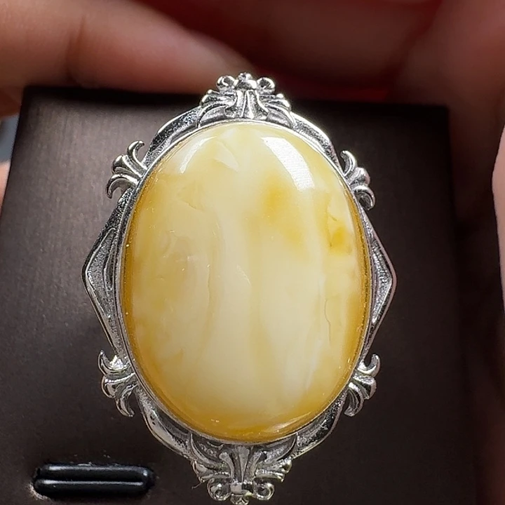 蜜蜡银S925镶嵌戒指戒指