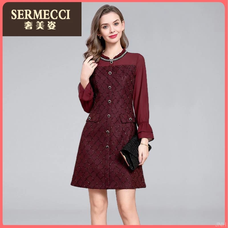 新款时尚气质奢美姿法式复古2025春秋减龄轻奢收腰显瘦连衣裙