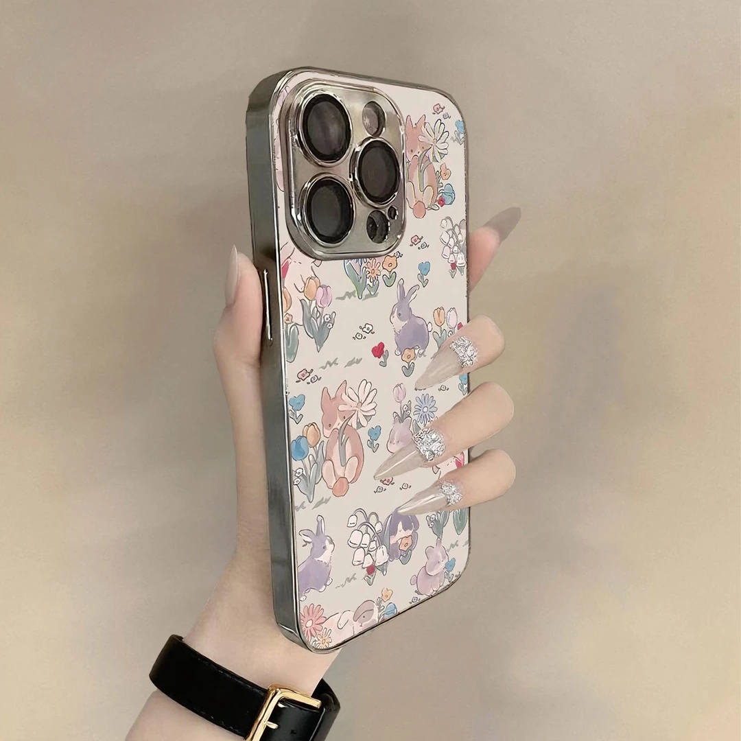 花田兔趣适用苹果16promax手机壳iPhone15pro手绘治愈风14p带支架